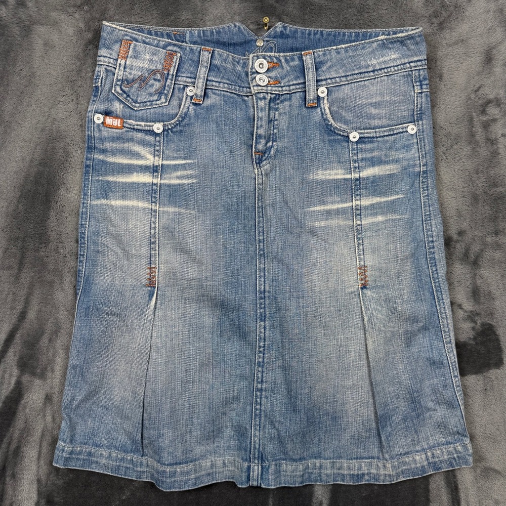 Mogul Denim Skirt Womens 29 Blue Excellent Y2K Embroidered Pockets Light Wash